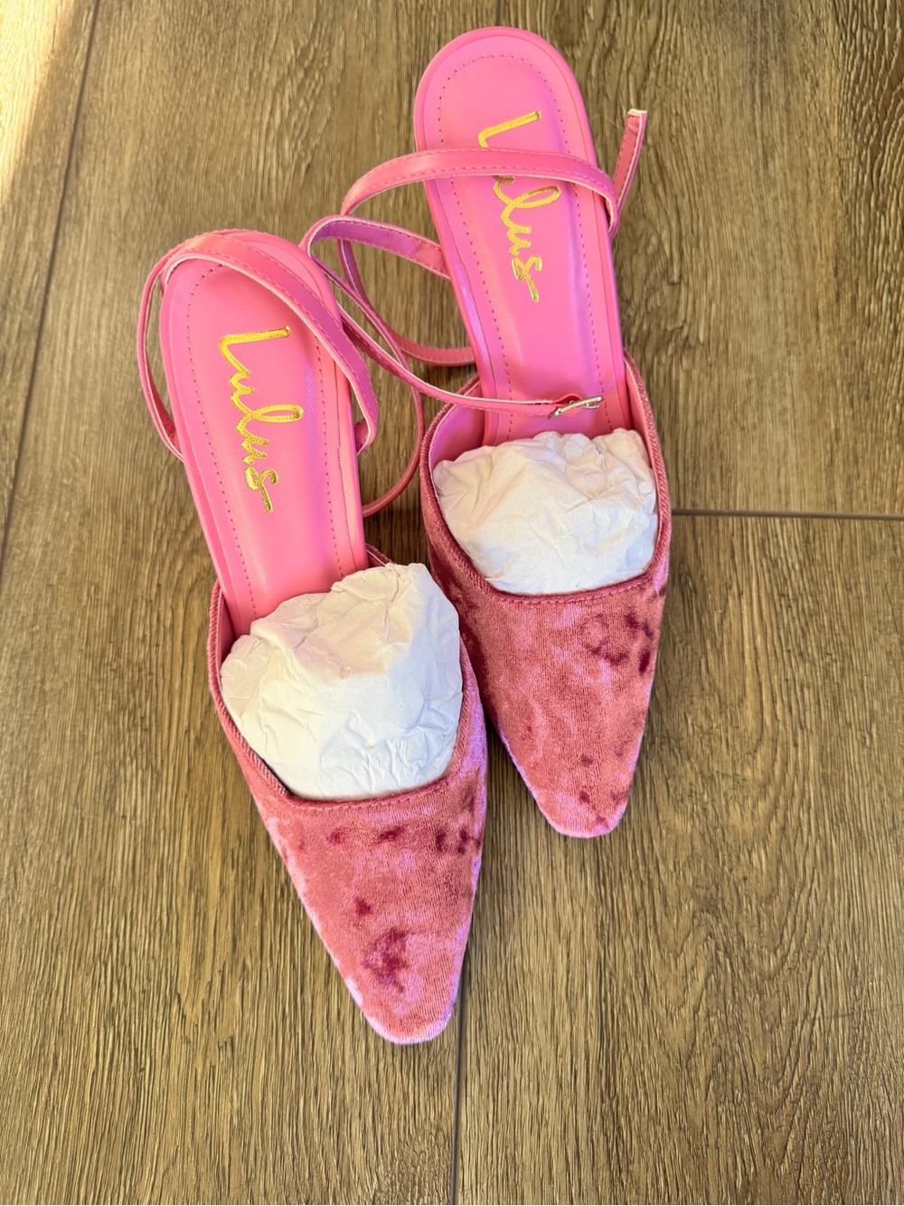 Lulus Fuchsia Velvet Pointed-Toe Ankle Strap Heels | Size 6 (Runs Large)